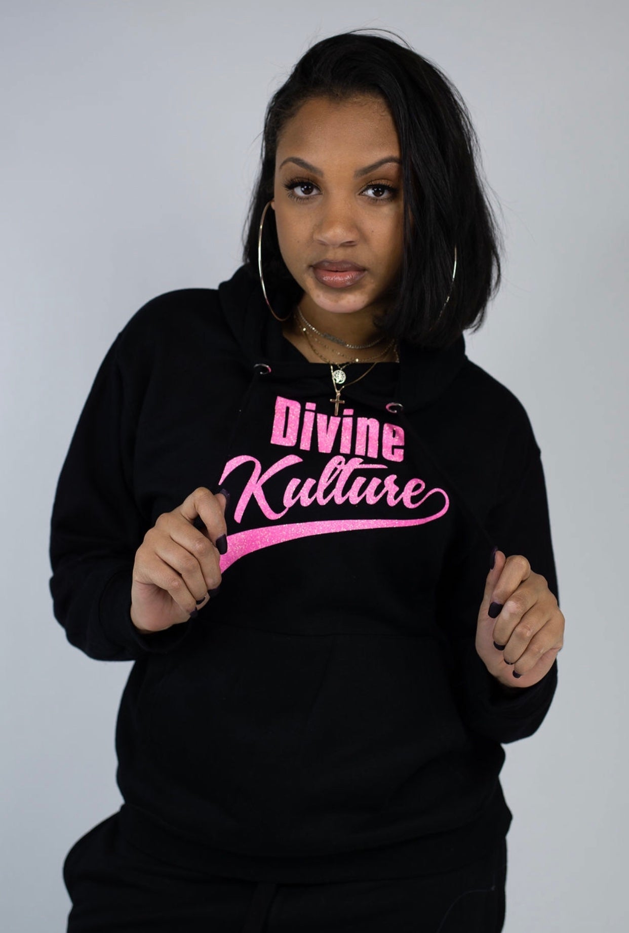 Divine Sweatsuit - Black & Glitter Pink