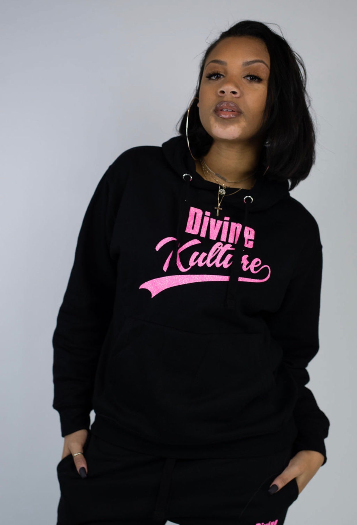 Divine Sweatsuit - Black & Glitter Pink