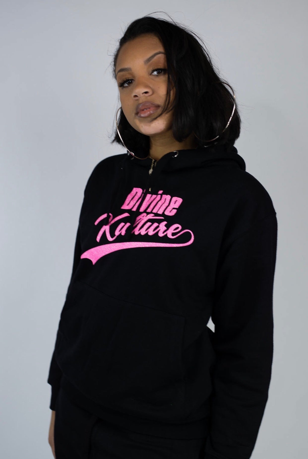 Divine Sweatsuit - Black & Glitter Pink