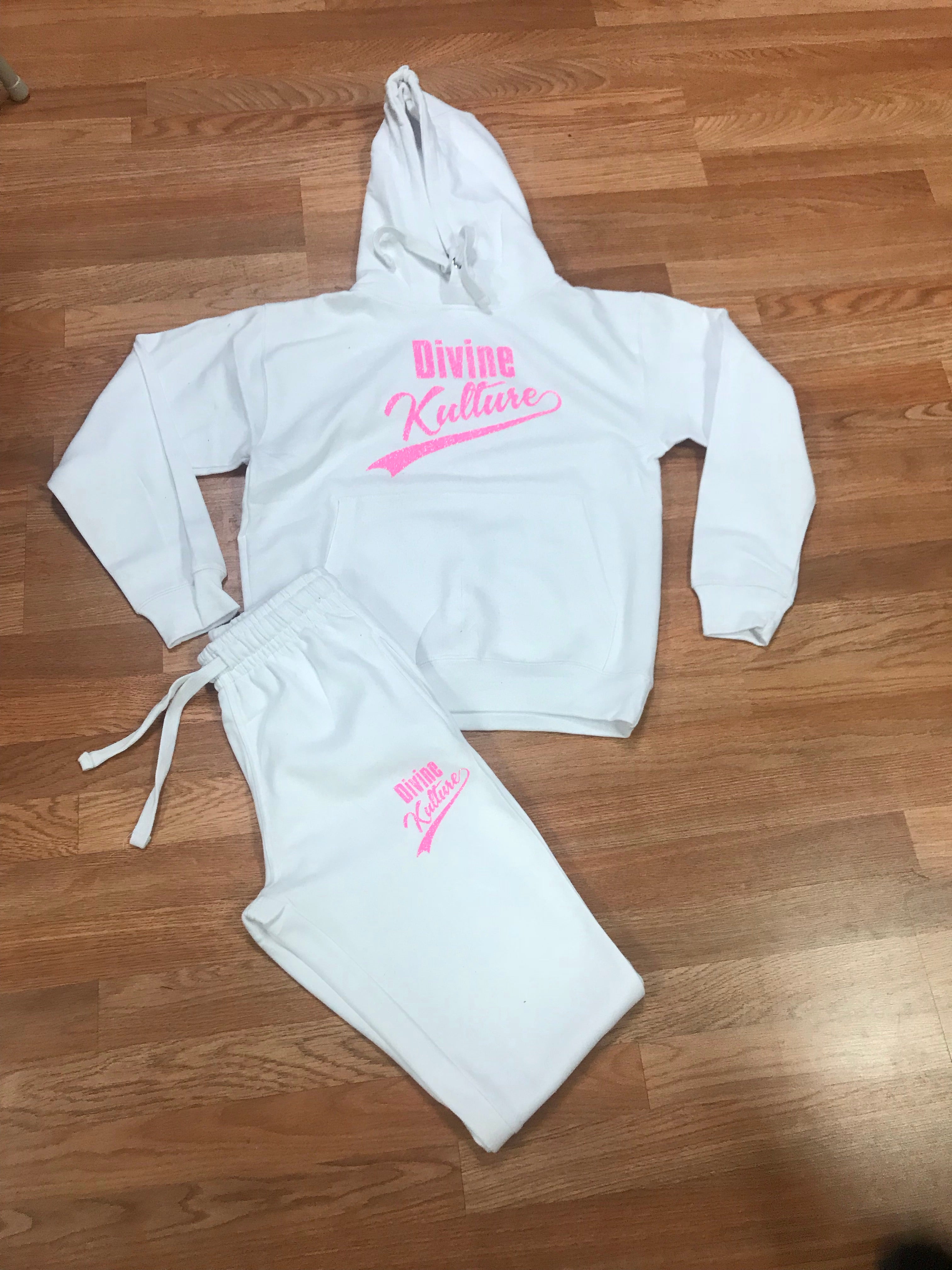 DIVINE LABEL Sweatsuit- White & Glitter Pink